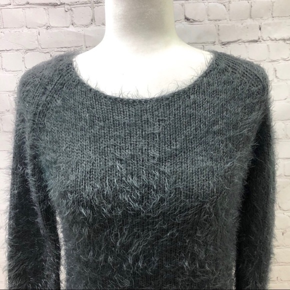 Topshop Eyelash Gray Sweater Crewneck Long Sleeve Size 2 Cozy Fuzzy - Picture 3 of 4